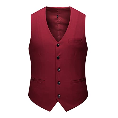 SHACE Herren Anzugweste - Herbst Männer V-Ausschnitt Einreiher Anzug Weste Hochwertige Freizeitweste Einfarbig Mit Taschen Business Hochzeit Kleidung,Rot,6XL von SHACE