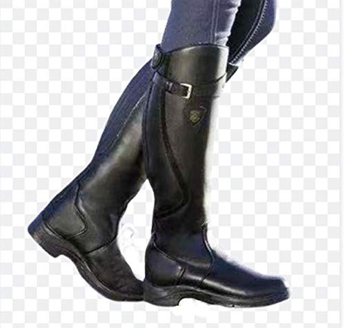 SHADIOA Frauen Stiefel Pu-Leder Reißverschluss Retro Cowboystiefel Gladiator Niedrige Ferse Schuhe Western Cowboy Biker Boot Größe 35-43,Schwarz,39 von SHADIOA