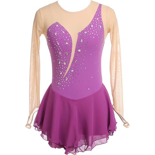 SHAIRMB Langarmshirt für Damen Eiskunstlaufkleid, Gymnastik-Jersey-Kleid, Ballett-Tutu Rock Tanzbekleidung, Tägliches Tragen Eiskunstlaufkleid, Wettkampf-Eislaufbekleidung,Light Purple,3XL von SHAIRMB