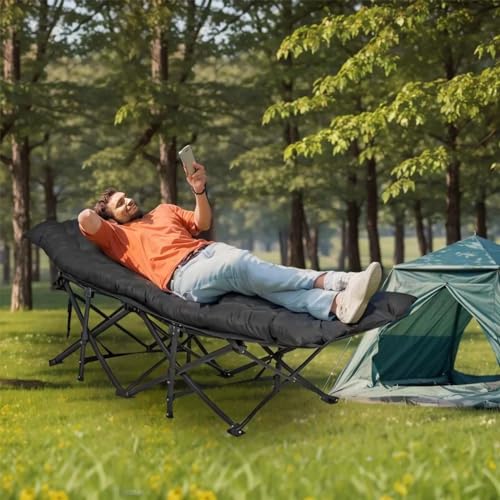 SHAIRMB Zusammenklappbares Campingbett für Erwachsene, 450 Pfund (maximale Belastung) Leichtes Outdoor-Bett mit Matratze, Doppelschichtiges Oxford Campingbetten,Schwarz,180cm von SHAIRMB