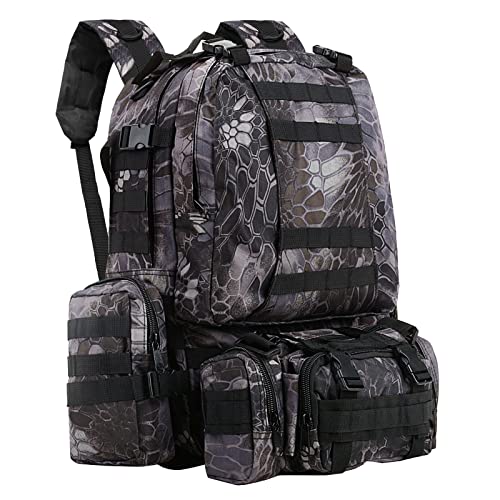 Militär Rucksack wasserdicht, 55L Taktischer Rucksack survival rucksack Armee Rucksack MOLLE Assault Pack Taktischer Kampfrucksack für Outdoor Wandern Camping Trekking Angeln Jagd（Python schwarz） von SHANNA