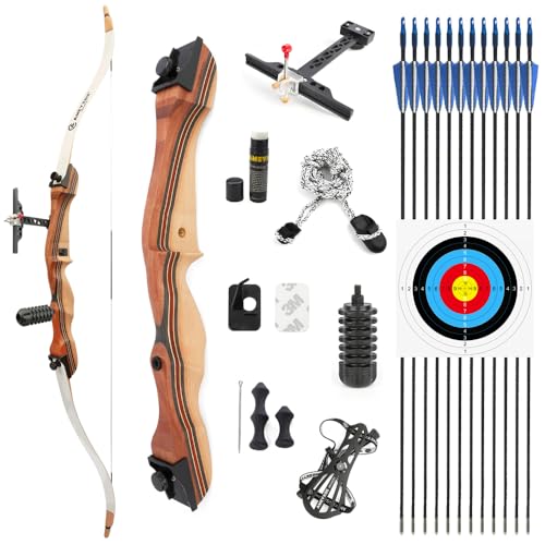 SHARROW Bogenschießen Recurve Bogen und Pfeil Set 48" 54" Praxis Ausbildung Bogen Traditionell Holzbogen 10-20lbs mit 12pcs Fiberglaspfeile für Anfänger (Satz 2, 48"-12lbs) von SHARROW