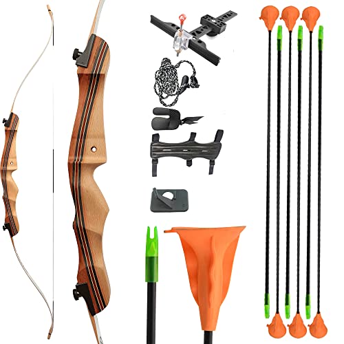 SHARROW 12-20lbs Bogenschießen Recurve Set Teenager 48" 54" Bogen Pfeil Set Jugend Trainingbogen Holz Riser mit 6 Stück sicheren Saugnapf Pfeilen für Geburtstags Geschenk(54" 20LBS, Bogenset) von SHARROW