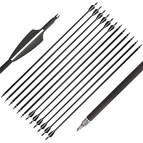 SHARROW 6/12pcs 32 Zoll Gemischter Carbonpfeil Spine 500 Archery Carbon Arrows Jagdpfeile Kohlenstoff Pfeile für Compound und Recurve Bogen Bogenschießen Jagd (12Pcs, Schwarz) von SHARROW