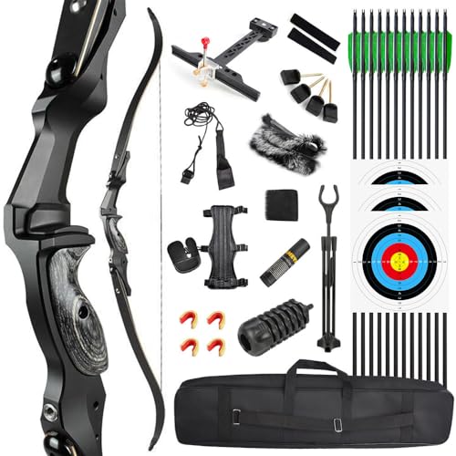 60 Zoll Bogenschießen Takedown Recurve Bogen ILF Wurfarme und Bogen Riser Amerikanischer Jagdbogen Erwachsene Sportbogen 30-60lbs für Outdoor-Jagd Schießen (40lbs, Typ 2:Schwarz) von SHARROW