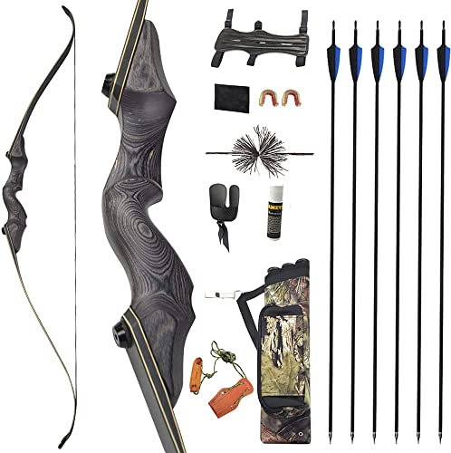 wolfman 60 Zoll Takedown Recurvebogen Set Erwachsene 25-65 Lbs BogenschießEn Jagdbogen Pfeil Und Bogen Set Erwachsene Sportbogen Recurve Bogen Set linkshändig Rechtshändig (Grau Set, Rechts 65Lbs) von wolfman