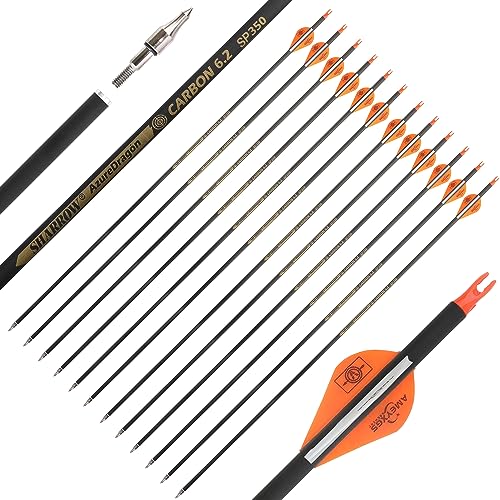 SHARROW Bogenschießen Carbonpfeile 30 Zoll Carbon Pfeile Jagd Ziel Praxis Pfeile Spine 300-600 Bogenpfeile Jagdpfeile für Compound Recurve Bogen Outdoor-Schießen (Spine 350, Orange) von SHARROW