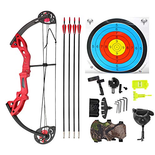 SHARROW Bogenschießen Compoundbogenset Erwachsene Jagdbogen 15-29lbs Einstellbar 260 fps Sportbogen Compound Bögen für Anfänger Outdoor Bogen Jagd mit Zubehör und Pfeile (rot) von SHARROW