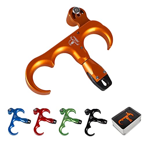 SHARROW Bogenschießen Release Aids Compound Bogen Daumen Release 3 Finger Aluminiumlegierung Auslösehilfen Spannhilfen für Jagd (Orange) von SHARROW