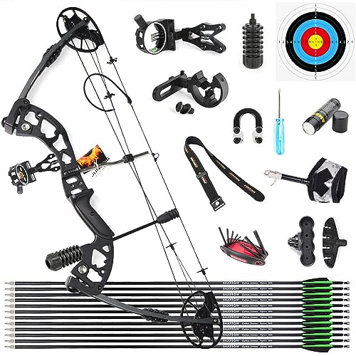 SHARROW Compoundbogenset Jagdbogen 30-70lbs Einstellbar Sportbogen Erwachsene Compound Bögen Komplett Set 320 FPS für Outdoor Bogen Jagd (Schwarz+Pfeile) von SHARROW