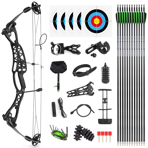 SHARROW Compoundbogenset Jagdbogen 40-60lbs Einstellbar Sportbogen Erwachsene Compound Bögen und Pfeile für Outdoor Bogen Jagd (Typ 2:Schwarz) von SHARROW