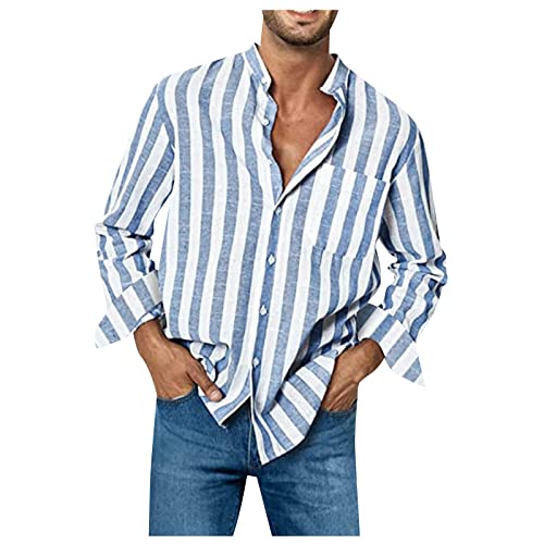 Herren Gestreift Bluse Männer Freizeit Langarm Langarmshirt Regular Fit Tops Basic Shirt von SHE.White
