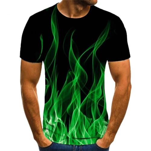 SHELOG Green Flame Fashion T-Shirt 3D Herren Kurzarm Sommer Herren O Neck Kurzarm T-Shirt Extra Large Size T-Shirt von SHELOG
