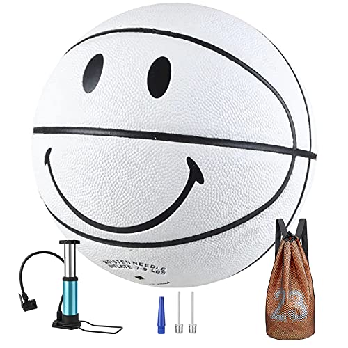 5 Kinder Smiley Basketball, schweißabsorbierende PU-Leder, weiche und Nicht verletzende Hände, Gute Elastizität, geeignet für Anfänger von 4 bis 12 Jahre altes Geschenk (Tasche, Nadel, Pumpe) von SHENGY