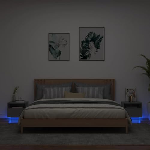 Nachttische, LED-Nachtschränke, Nachttische, Schlafzimmer, Wohnzimmer, Aufbewahrungseinheiten mit LED-Leuchten, 2 Stück, Schwarz, 40 x 39 x 37 cm Lofty Ambition von SHERAF