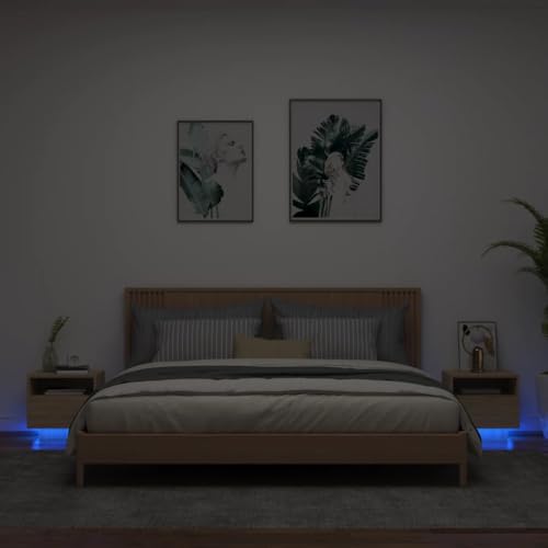 Nachttische, LED-Nachtschränke, Nachttische, Schlafzimmer, Wohnzimmer, Aufbewahrungseinheiten mit LED-Leuchten, 2 Stück, Sonoma-Eiche, 40 x 39 x 37 cm Lofty Ambition von SHERAF
