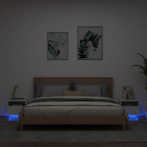Nachttische, LED-Nachtschränke, Nachttische, Schlafzimmer, Wohnzimmer, Aufbewahrungseinheiten mit LED-Leuchten, 2 Stück, Weiß, 40 x 39 x 37 cm Lofty Ambition von SHERAF