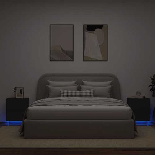 Nachttische, LED-Nachtschränke, Nachttische, Schlafzimmer, Wohnzimmer, Aufbewahrungseinheiten mit LED-Leuchten, 2 Stück, schwarzes Holzwerkstoff Lofty Ambition von SHERAF