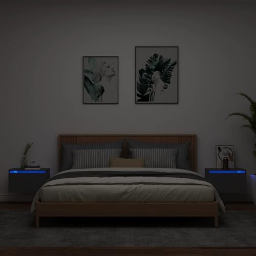 Nachttische, Wand-Nachttische, LED-Nachtschränke, Beistelltisch, Beistelltisch, Aufbewahrungseinheit, Schlafzimmermöbel, 2 Stück, Schwarz, Option 2 Lofty Ambition von SHERAF