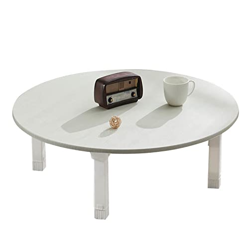 Runder Esstisch, Klapptisch, niedriger Holztisch im japanischen Stil, Teetisch, Kang-Tisch, Arbeitstisch, kleiner Schreibtisch, für Schlafzimmer, Erkerfenster, Teestube, 70 x 70 x 30 cm (braun)/weiß von SHERAF