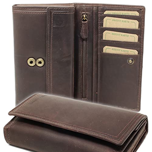 SHG Geldbörse - Damen - Leder - XXL Langes Portemonnaie - echtes hochwertiges Vintage Büffel Leder - Damengeldbörse - Herren Geldbeutel - RFID Schutz - Kreditkartenetui von SHG