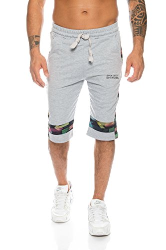 SHIKOBA Herren Fitness Shorts Sportshorts Trainingsshorts Hose kurz SH-08 [ Grau L ] von SHIKOBA