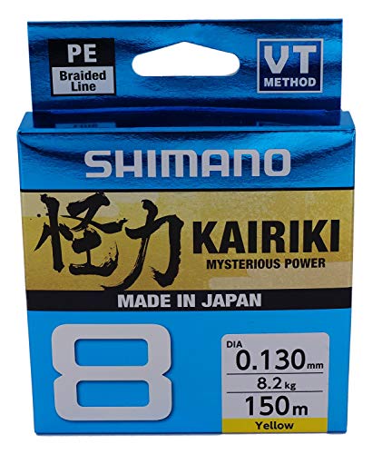 SHIMANO Kairiki 8, 150 Meter, Gelb, 0.200mm/17.1kg, 8fach Geflochtene Angelschnur, 59WPLA58R35 von SHIMANO