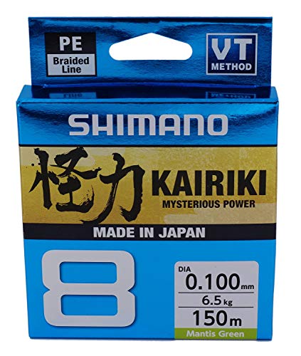 SHIMANO Kairiki 8, 150 Meter, Mantis Grün, 0.420mm/46.7kg, 8fach Geflochtene Angelschnur, 59WPLA58R0B von SHIMANO