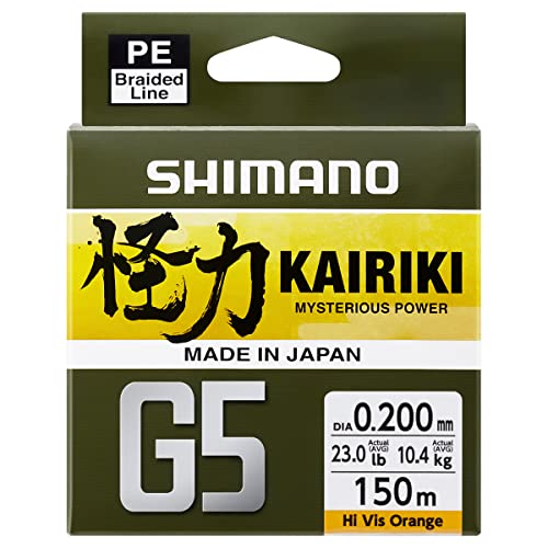 Shimano Kairiki G5 Hi-Vis Geflecht, 5 Stränge, Orange, 150 m – Durchmesser 0,17 mm – R.6,9 kg – LDM51UE170150H von SHIMANO