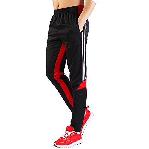 SHINESTONE Herren Sportler-Sweatpants Sporthose Jogger Training Track Fitness Casual Pants mit Reißverschlusstaschen und Knöchel-Reißverschluss für Outdoor und Multi-Sport(6603-Schwarz/Rot, M) von SHINESTONE