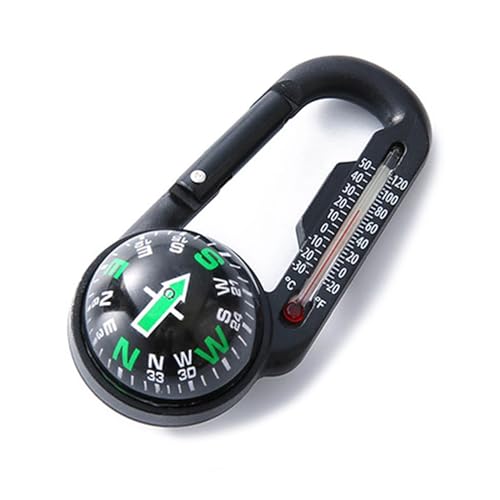 SHOOYIO Camp-Karabiner-Kompass und Thermometer, Outdoor-Navigationswerkzeug, Schlüsselanhänger für Outdoor, Wandern, Camping, Survival-Werkzeug von SHOOYIO