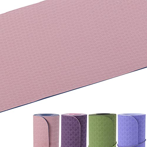 SHOP LC Rutschfeste Yogamatte, TPE Trainingsmatte für Fitness, Pilates & Gymnastik, leichte Reisematte für zu Hause oder draußen mit Trageriemen, Dicke 6 mm Rosa von SHOP LC