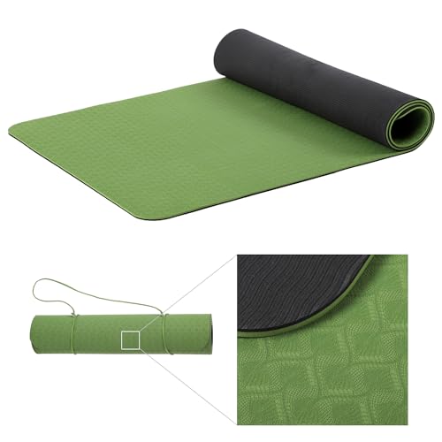 SHOP LC Rutschfeste Yogamatte, TPE Trainingsmatte für Fitness, Pilates & Gymnastik, leichte Reisematte für zu Hause oder draußen mit Trageriemen, Dicke 6 mm grün von SHOP LC