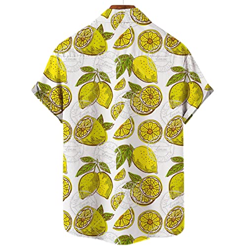 SHOUJIQQ Herren-Hawaii Hemd Aloha Hemden-Frucht-Zitronen Muster Bedruckt Kurzarm-Hemd Sommer-Strand-Lässige Bluse Mit Knöpfen Für Unisex-Party-Kleidung, B,X, Groß von SHOUJIQQ