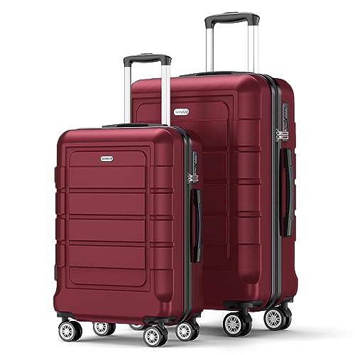 SHOWKOO Kofferset 2 Teilig Hartschale Leicht ABS+PC Erweiterbar Reisekoffer Haltbar Trolley Handgepäck Sets mit TSA Schloss und 4 Rollen (M+L -Rot) von SHOWKOO