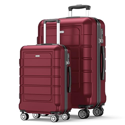 SHOWKOO Kofferset 2 Teilig Hartschale Leicht ABS+PC Erweiterbar Reisekoffer Haltbar Trolley Handgepäck Sets mit TSA Schloss und 4 Rollen (M XL -Rot) von SHOWKOO