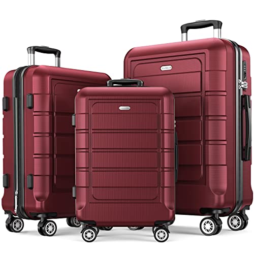 SHOWKOO Kofferset 3 Teilig Hartschale Leicht ABS+PC Erweiterbar Reisekoffer Haltbar Trolley Handgepäck Sets mit TSA Schloss und 4 Rollen (M L XL -Rot) von SHOWKOO