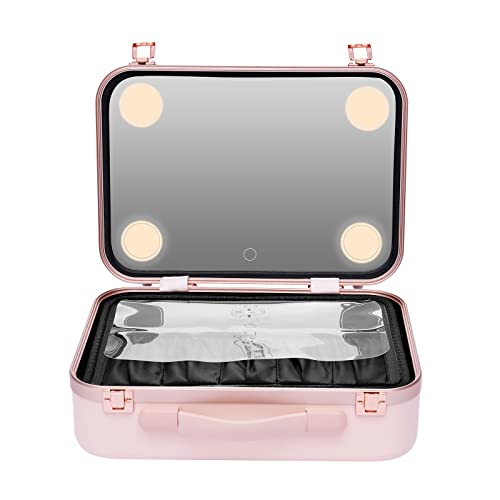 2 Farbe Schminkkoffer Make-up Kosmetik Koffer mit Lichtern und Spiegel+Schwamm leicht zu Reinigende Ausziehbare Tabletts, Robust (Rosa) von SHOWLIVEU