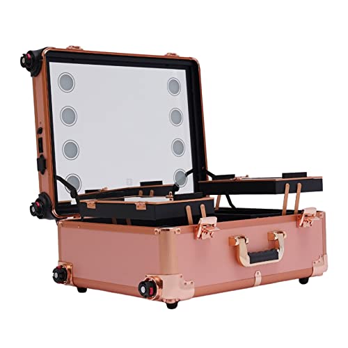 Schminkkoffer Trolley verstellbare Schminktisch Make-up Koffer Kosmetik-Zug Tisch Lichter Pro-Schminkstation, leicht zu Reinigende Ausziehbare Tabletts, mit 4 Rollen von SHOWLIVEU