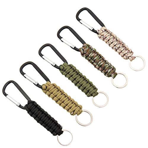 SHULLIN 5 Stück Paracord Schlüsselanhänger Paracord Geflochtene Lanyard Ring-Haken-Clip Karabiner Schlüsselanhänger Geflochtenes Lanyard Ring Haken mit Karabinerhakenr für Klettern Camping von SHULLIN