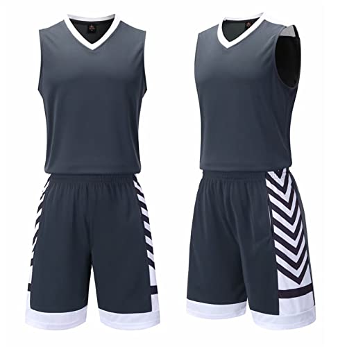 SHUOJIA Basketball-Trikot Und Shorts, 2-teiliges ärmelloses Basketball-Performance-Tanktop Und Shorts-Set Für Kinder/Erwachsene, Teamuniform Mit Taschen, Sportbekleidung (Grey,6XL) von SHUOJIA