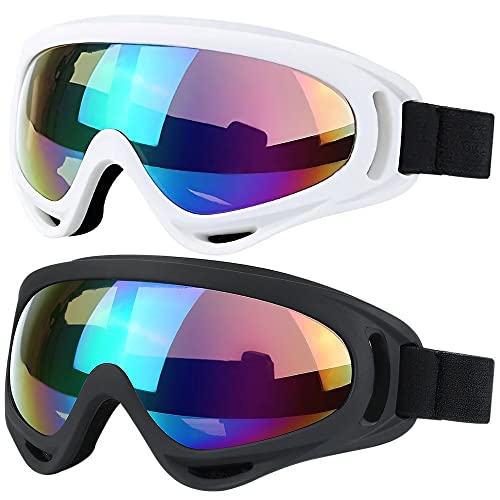 SHYL~JIER Schneebrille, 2er-Pack, Ski-, Motorrad-, Snowboardbrille mit UV-Schutz, winddicht, blendfrei, für Herren, Damen, Jugendliche, Kinder (bunt (schwarzer Rahmen + weißer Rahmen)) von SHYL~JIER