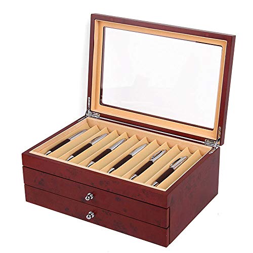 SHZICMY Stift Display Box Holz Stift Display Case, FüLlfederhalter Aufbewahrungsbox, 34 Pen Organizer Box mit Clear Window,Flanell Aufbewahrungsbox Vitrine Storage von SHZICMY