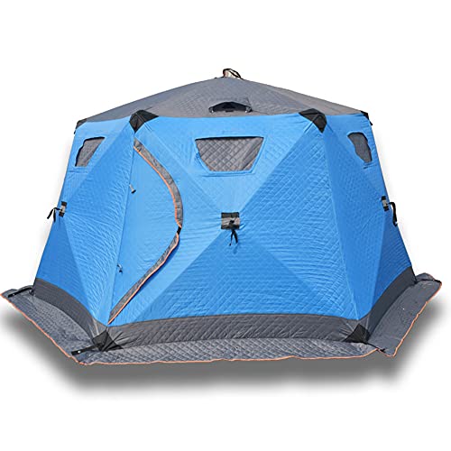 Campingzelt, sofortiges Pop-Up-Baumwollzelt für 5–6 Personen, automatische Öffnung, sechseckiges hydraulisches Zelt, warmes Winterzelt zum Wandern, Angeln, Festival (blau) von SIBEG