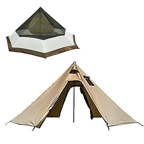 Outdoor-Glockenzelt aus Segeltuch, 4-Jahreszeiten-Camping-Pyramidenzelt, leichtes Tipi-Hot-Zelt für Party, Jagd, Rucksackreisen, Wandern, Familie, mit Herdanschluss (braun) von SIBEG