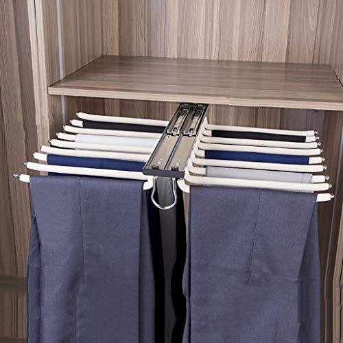 SIBEG 2-reihige ausziehbare Hosen-Schal-Aufbewahrungs-Hängeschiene, Kleiderschrank-Aufbewahrungsregal für 18 Hosen, weiße Beflockungs-Hängestange (Farbe: Weiß) von SIBEG