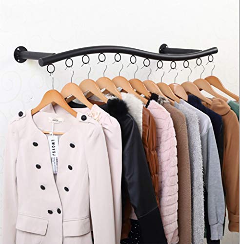 SIBEG Kleiderständer im Vintage-Stil, wandmontierter Kleiderständer für den Einzelhandel, kommerzielle Kleiderstange mit Ring, Schrankorganisation (Farbe: Schwarz, Größe: 100 x 28 cm) von SIBEG