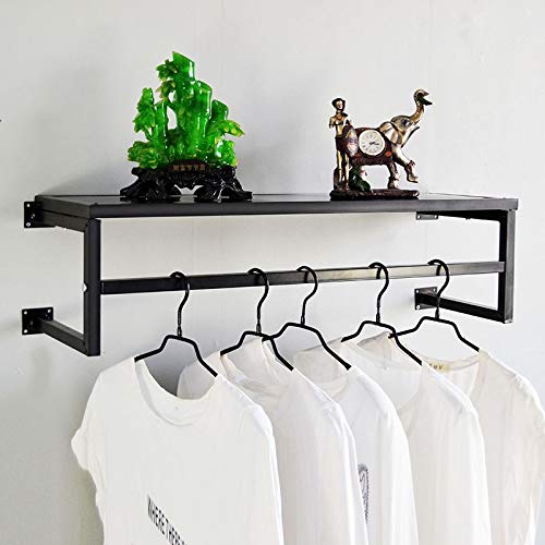 SIBEG Schwebendes Kleiderregal im einfachen Stil mit Hängestange, an der Wand montierter Kleiderständer, Kleiderständer, Garderobenständer mit Regal (Farbe: Schwarz, Größe: 100 * 28 cm) von SIBEG