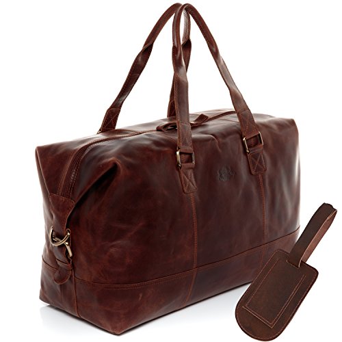 SID & VAIN Reisetasche mit Adressanhänger Yale aus Premium Leder I Sporttasche groß für Herren und Damen I Weekender Kabinengröße braun handgefertigt von SID & VAIN