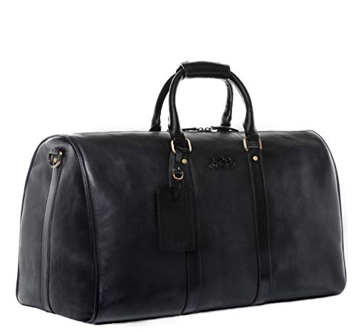 SID & VAIN XL Reisetasche Franklin aus Premium Leder I Sporttasche groß groß für Herren und Damen I Weekender Kabinengröße schwarz handgefertigt von SID & VAIN